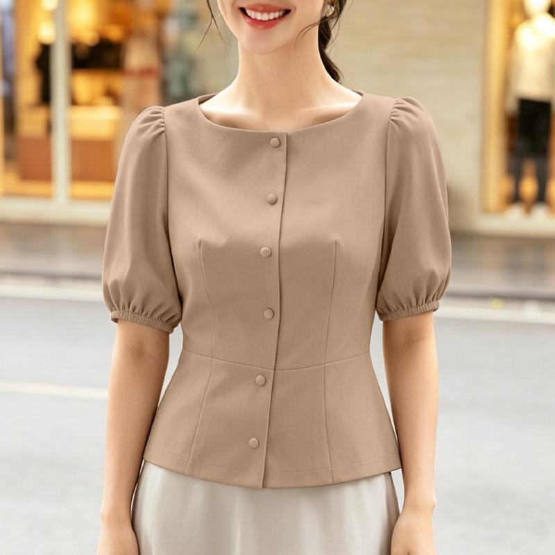 

ZANZEA Women Elegant Casual Round Neck Solid Color Short Sleeve Blouse S хаки