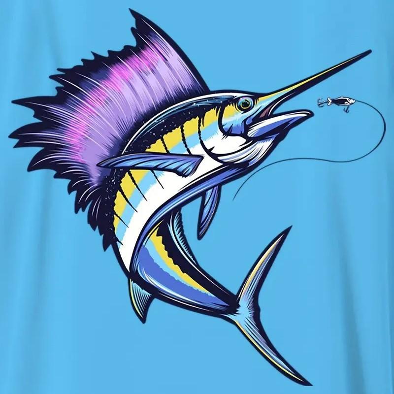 Mens Long Sleeve Fishing T-Shirt With Colorful Sailfish Print Back Design Outdoor Sports