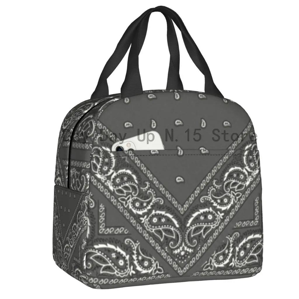 Schwarzweiß Paisley Chicano Bandana Stil Tragbare Lunchbox Damen Wasserdicht Kühler Thermisch Lebensmittel Isoliert Lunchtasche Schule