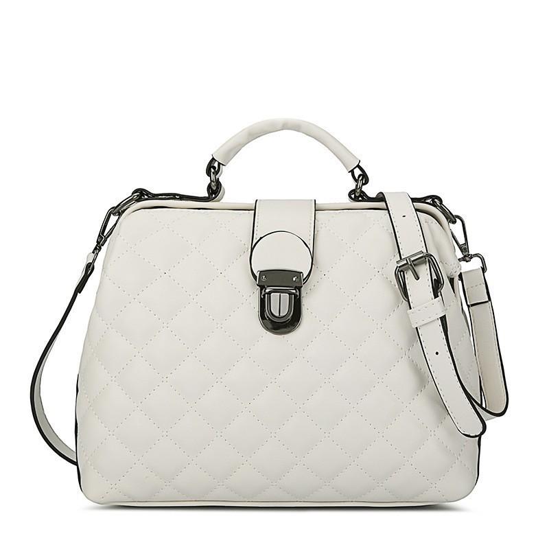 Women's Retro Doctor Bag - Stylish Diamond Pattern Crossbody Handbag