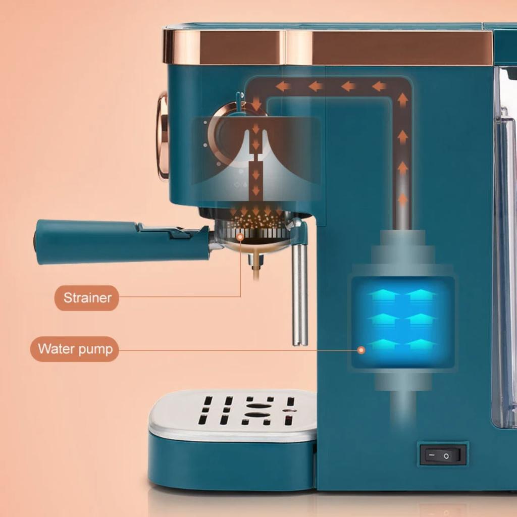 Retro Coffee Machine, 20-Bar Pressure, Small Household, Semi-Automatic, Steam Milk Frothing Function