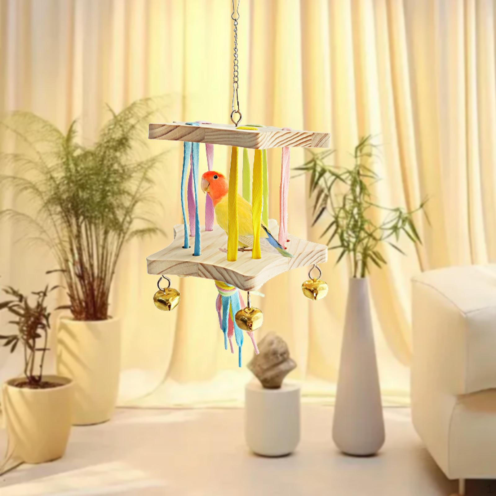 

Bird Swing Toy Parrot Rainbow Hanging Clip Playstand Entertainment Perch Chews for