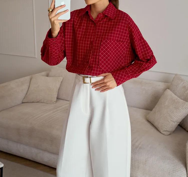 2026 New Women's Plaid Long-Sleeve Loose Fit Plus Size Shirt - Casual & Work Style