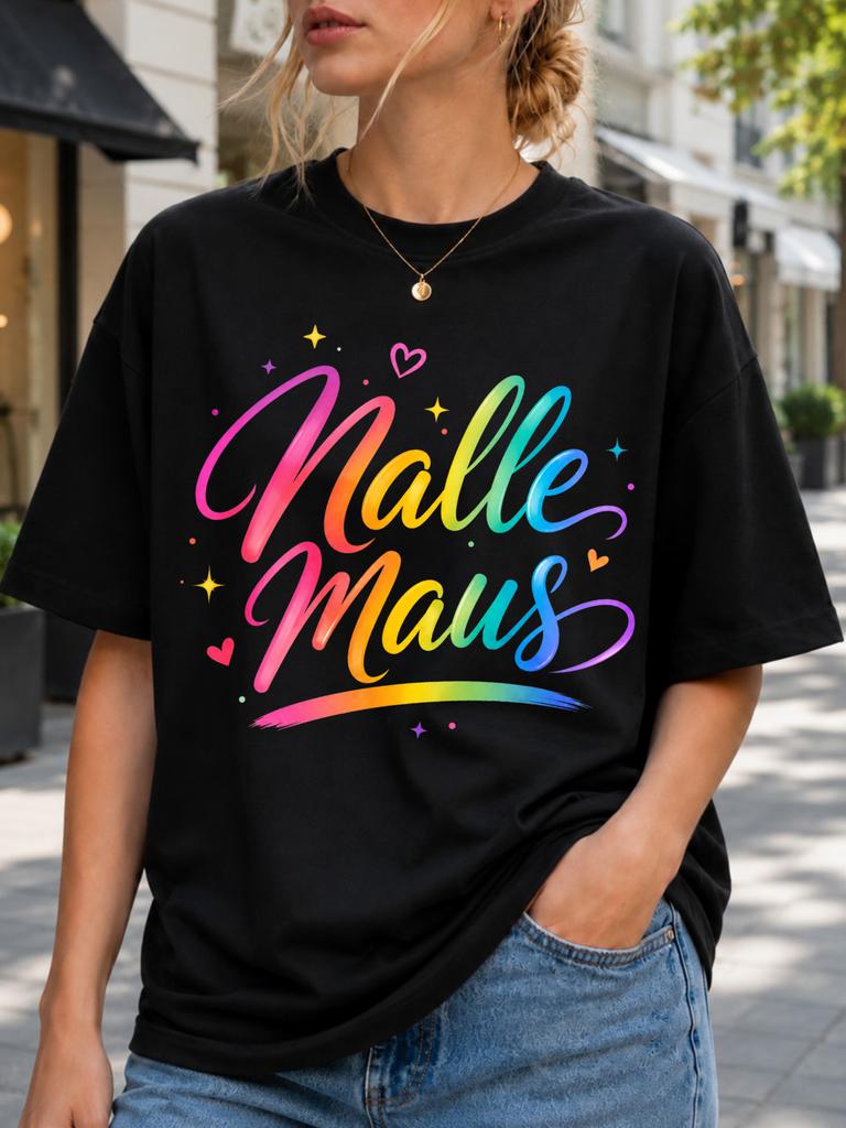 Malle Maus Elegant Rainbow Script Graphic With Hearts Tiny Stars And Smooth Underline For A Unisex All TShirt