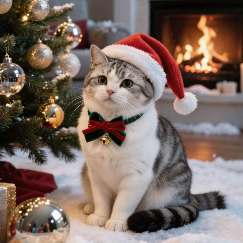 Adjustable Velvet Christmas Collar With Bow Bell Cats Dogs Holiday Pet Necklace