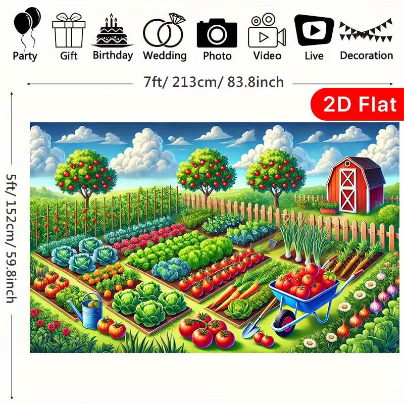 2D Garden Orchard Backdrop, Kids Party Vegetable Theme Photo Background