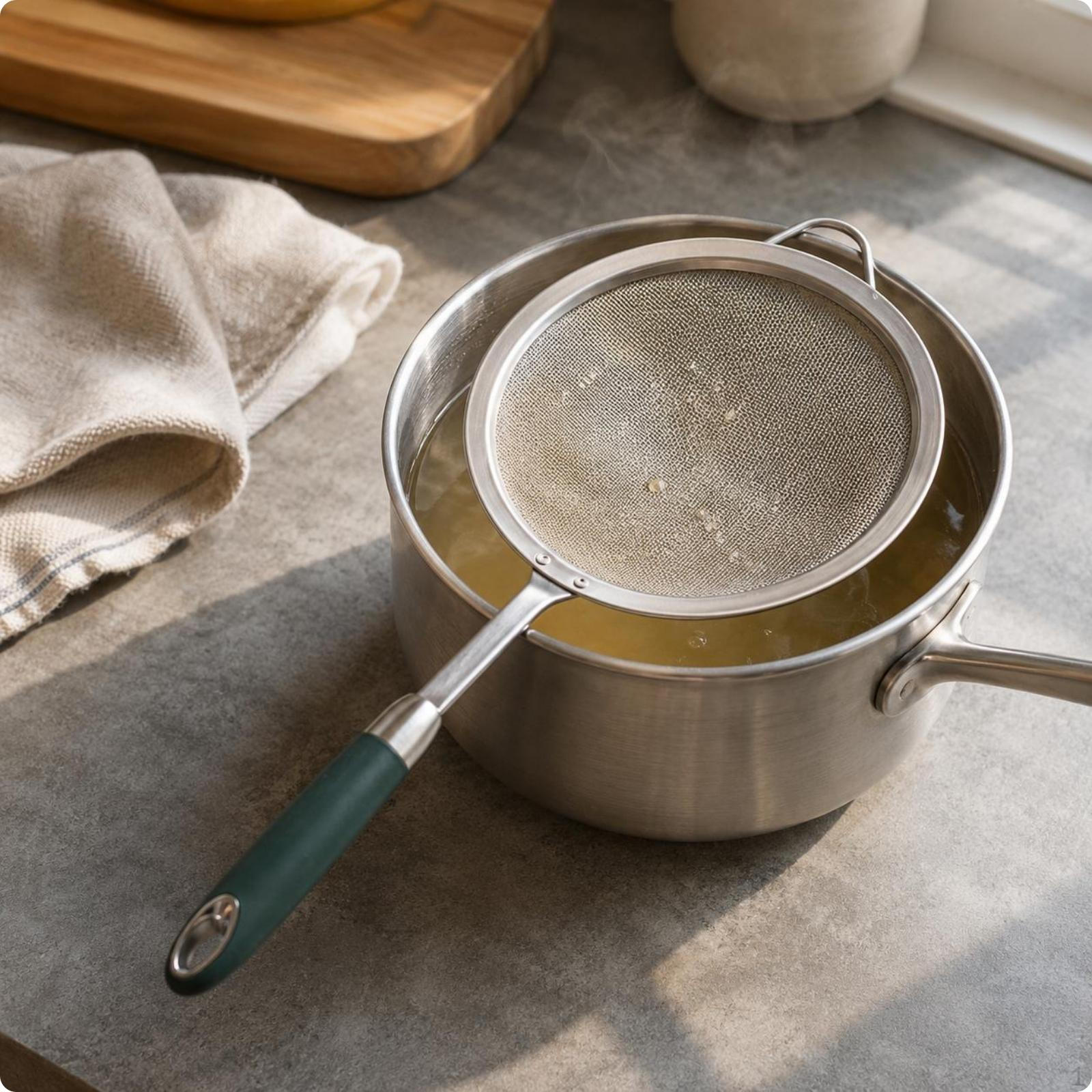 FineMesh Strainer Spoon Long Handle Round Mesh Skimmer Polished Finish Cooking Utensil 16CM 16CM