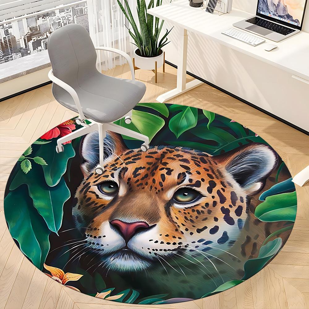 1pc Jaguar Print Carpet for Office Non Slip, Round Carpet, Soft & Comfortable, Carpet for Office, Lightweight Round Floor Mat