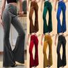 Pantalones largos acampanados de terciopelo Vintage para mujer, ropa de calle coreana, pantalones sexis de cintura alta, pantalones informales de terciopelo rojo y negro con parte inferior de campana