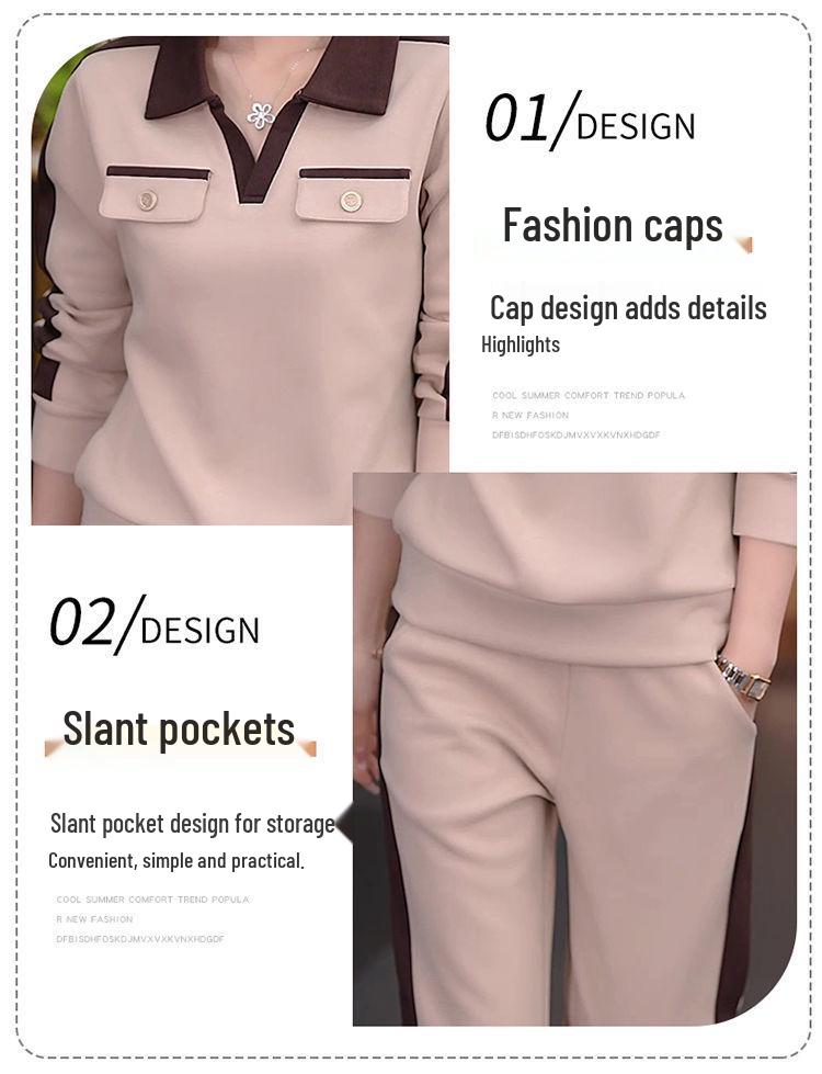 2025 Frühling & Herbst Lässiges Zweiteiler-Set für Frauen mittleren Alters: Modische Sportbekleidung & Sweatshirt-Anzug