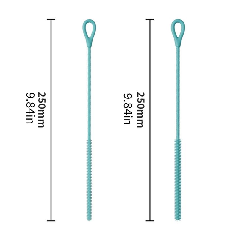 2Pcs Silicones Straw Cleaning Brush Set with Bendable Steel Safe