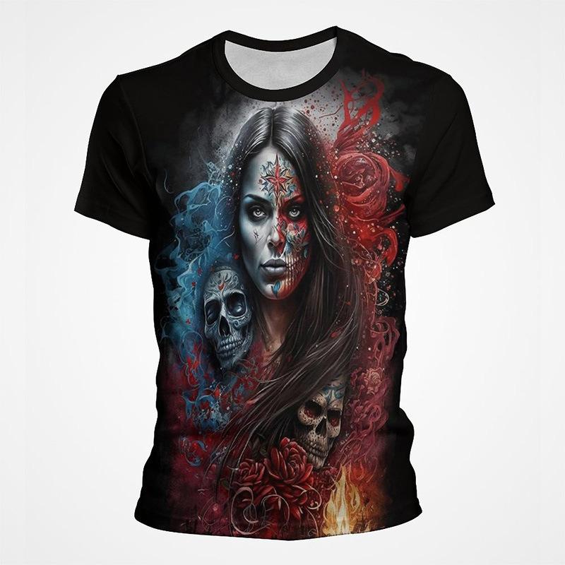 Mexikanischer Totenkopf Tag der Toten 3D-gedrucktes Kurzarm-Herren-T-Shirt