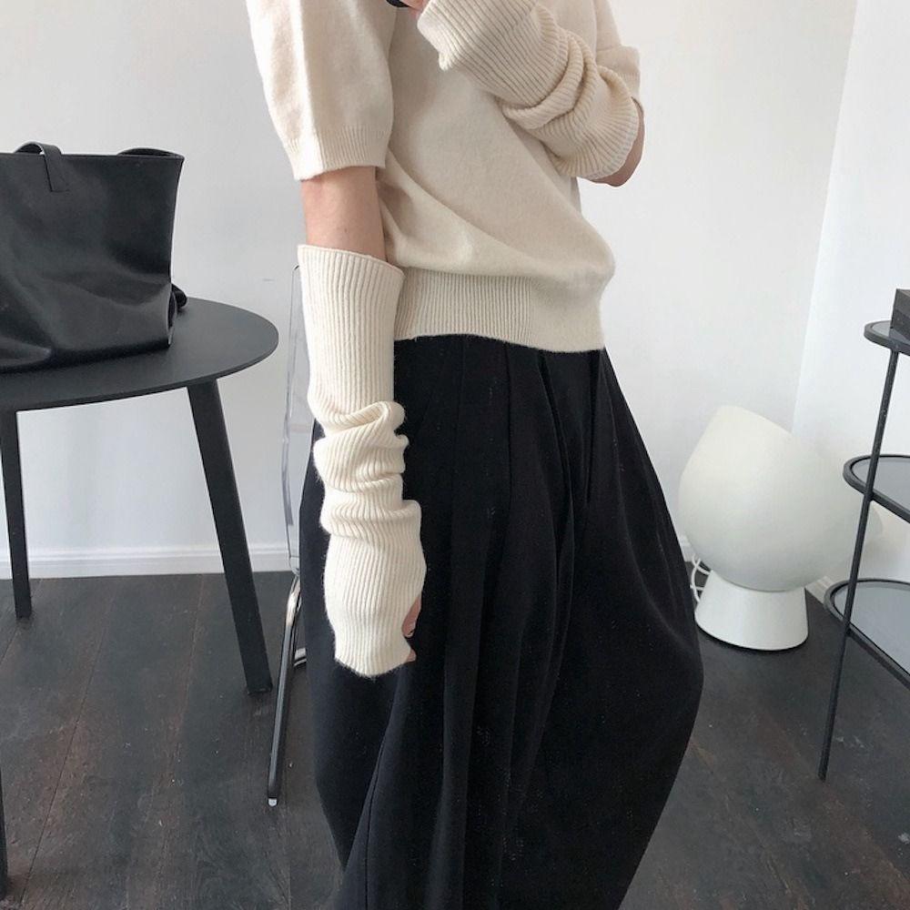 Gloves Half Finger Solid Color Wool Sleeve Cuff Female Arm Warmers Long Gloves Knitted Arm Warmers