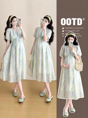 2026 Chic Tie-Dye Maternity Summer Dress with French V-Neck