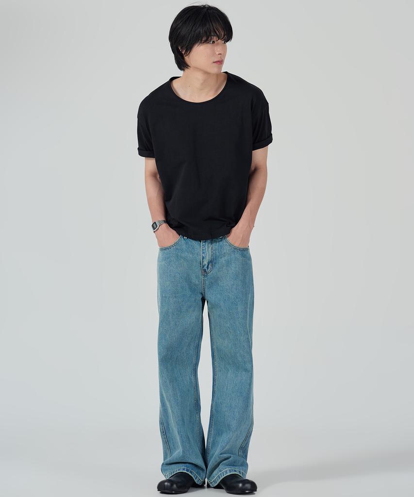 Ousa Soft U-Neck Plain Short Sleeve T-Shirt 2 Colors