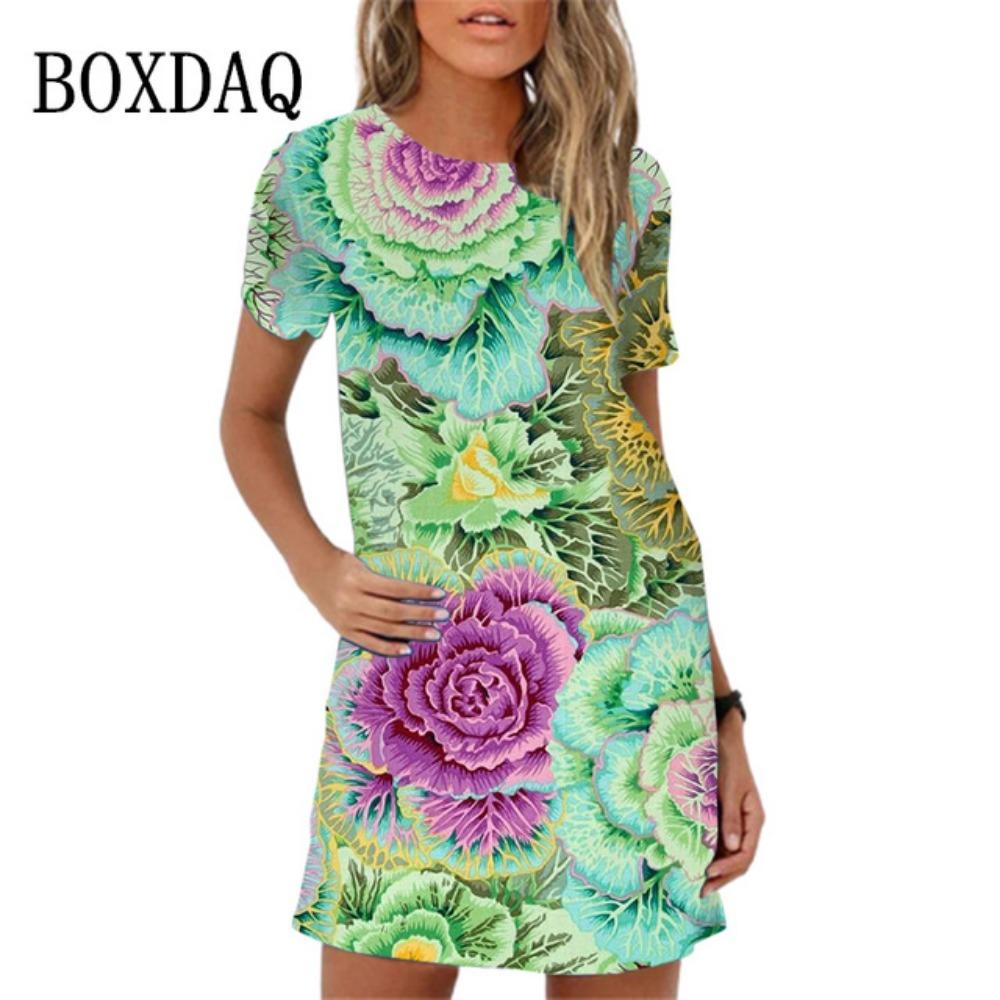 2025 Spring Summer New 3D Print Butterfly Flower Short Sleeve Mini Dress Women Casual A-line Dress Female Clothes