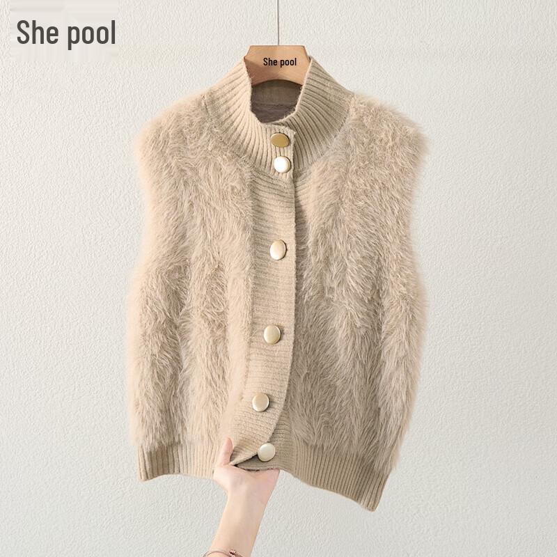 

Женский плюшевый комбинированный короткий жилет с полувысоким воротником One Size