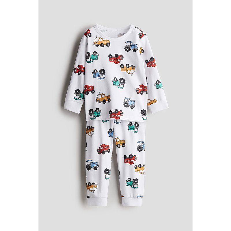 

HM Детская одежда Костюм для малышей из 2 предметов Летний принт Повседневный Длинные рукава Пижама Брюки для пижамы 1143149 White/Vehicle 015 73/48