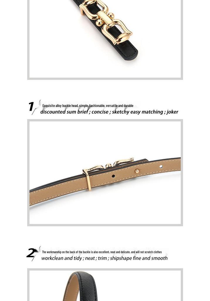 Women's Fashionable Genuine Leather Black Thin Belt for Skirt, Suit, Jeans - Versatile, Simple, Korean Style