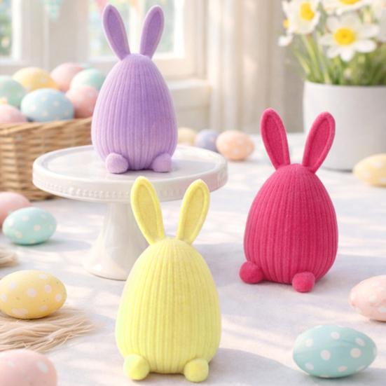 Resin Flocked Easter Bunny Egg Figurine Spring Party Tiered Tray Centerpiece for Tabletop Entryway Home Decor