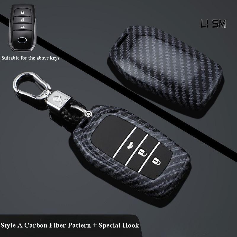 Abs Carbon Fiber Auto Key Fob Cover Case - Fit For Toyota Rav4, Camry, Highlander, Prado, Corolla, Crown (Remote Key Fob Compatible)