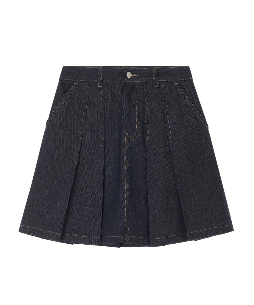 Lee Mid-Length Denim Pleated Skirt Indigo Raw