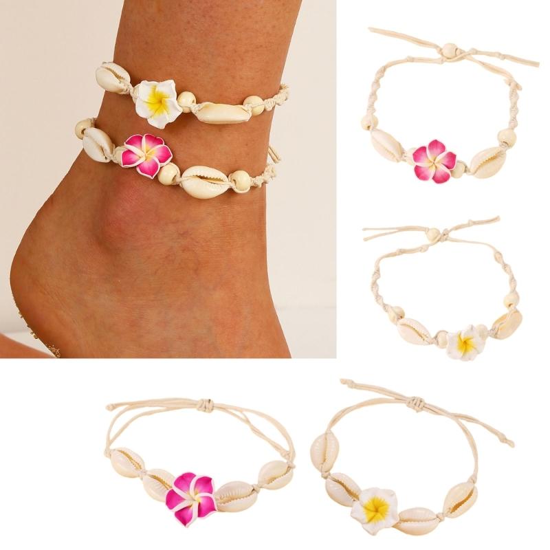 Distinctive Woven Beach Anklet with Floral Charm Stylish Adjustable Cotton Rope Foot Chain Jewelry for Women Girls