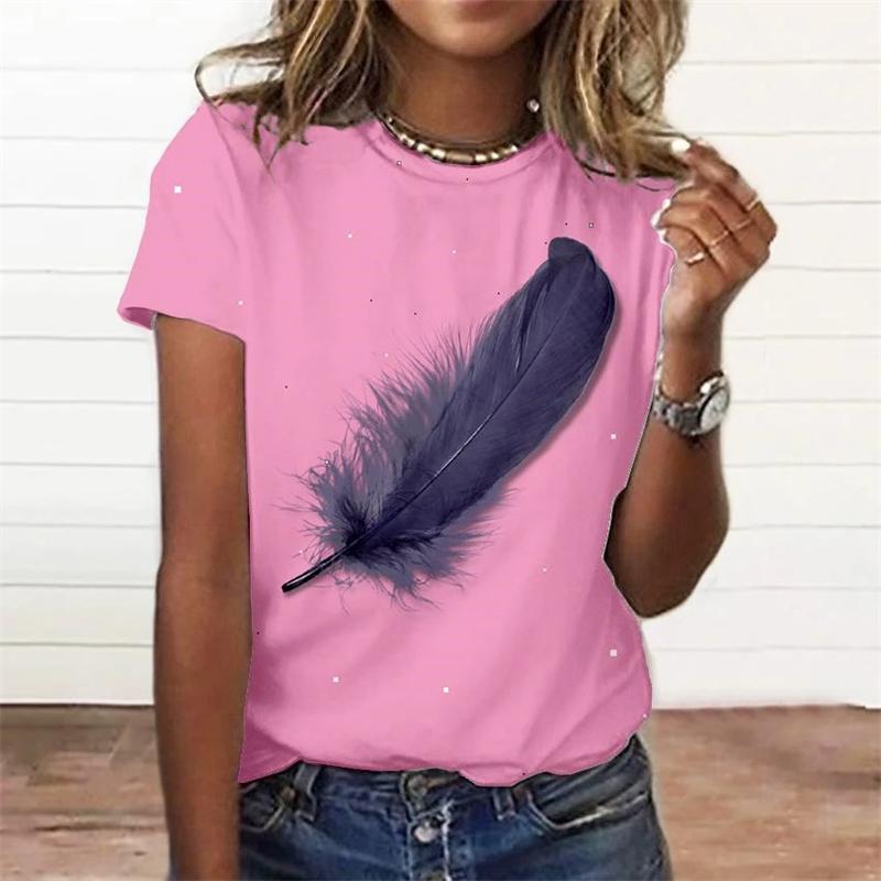 Letnia damska koszulka z krótkim rękawem i pięknymi kwiatami, modny i elegancki top z okrągłym dekoltem