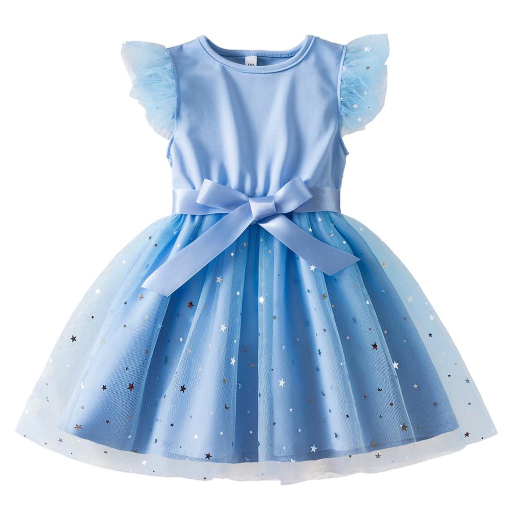 Girls' Fashion Ocean Star Gradient Mesh Children's Short Sleeve Casual Dresses