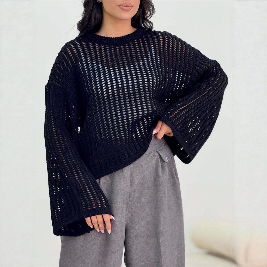 Autumn 2025 Loose Knit Hollow Sweater for Women - European & American Fashion