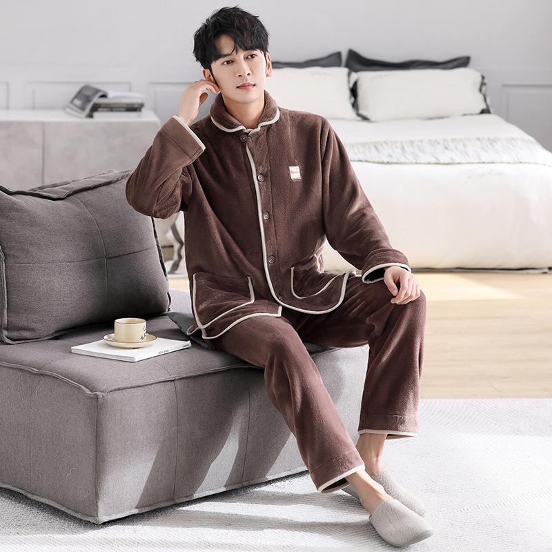 Antistatic Pajamas Men'S Autumn And Winter Coral Fleece Fleece Thickened Flannel Men'S Large Size Winter Thermal Loungewear