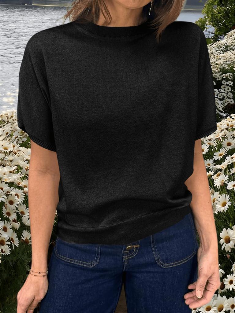 Maglione da Donna Leggero a Manica Corta in Maglia Girocollo Top Pullover Estivo