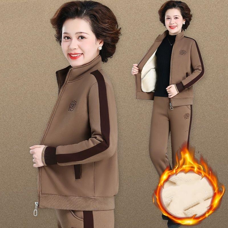 

Спортивный костюм Осень и Зима Зимняя одежда Плюс бархат Толстое пальто Костюм-двойка S темные хаки