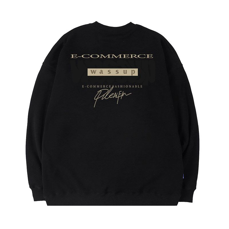 

Wassup Heods Letter Trendy Brand Heavyweight Sweatshirt for Men, Autumn and Winter Loose Fit, Fleece-Lined, Casual Versatile Couple s Top Black (Heavyweight Basic) 3XL