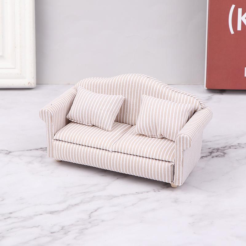 1:12 Mini Furniture Sofa With Pillow For Dollhouse Kids Pretend Play Diy Decor