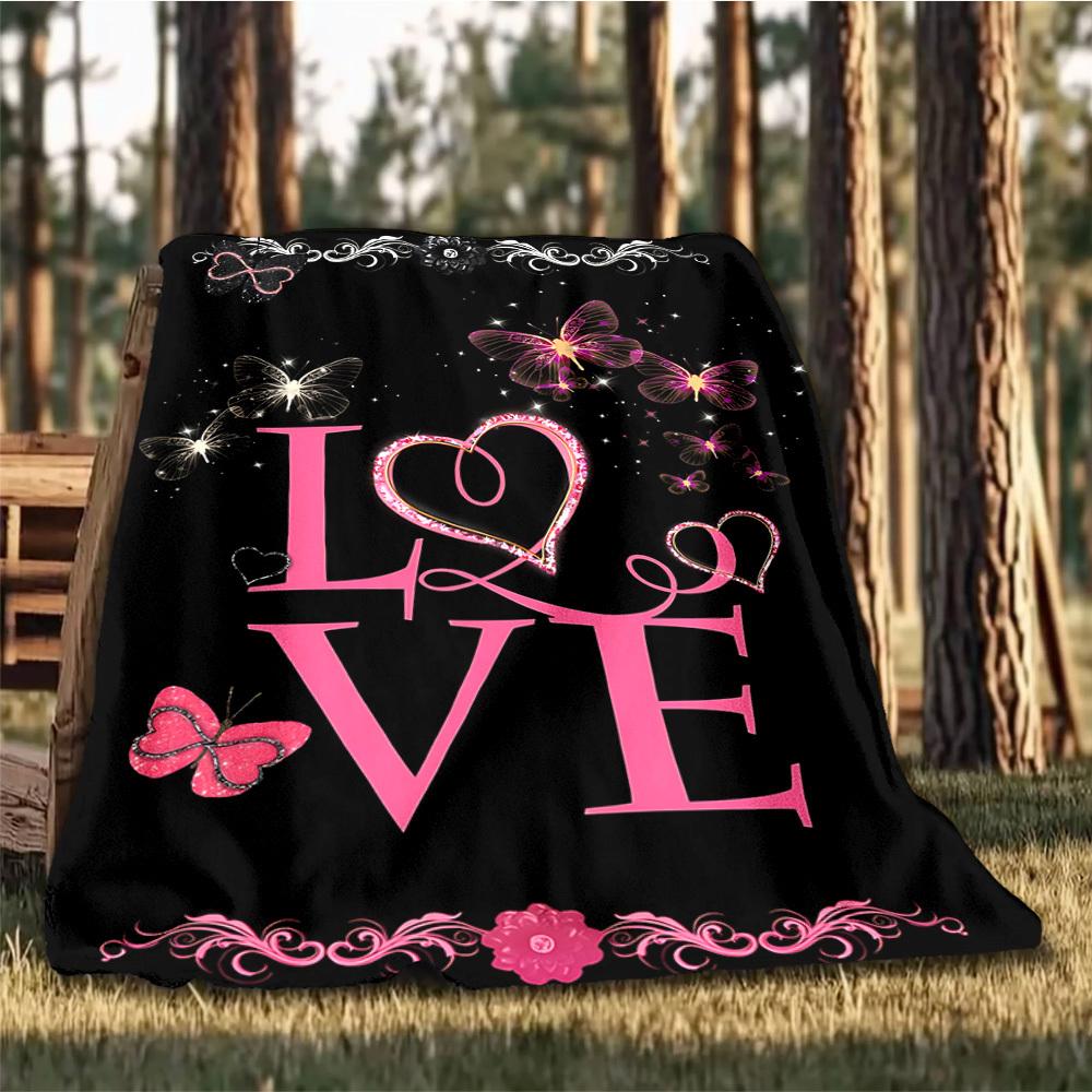 1 Stück Schmetterling Liebe Outdoor Flanell Decke Weich Ganzjahres Polyester Überwurf , Perfekt für Picknicks & Reisen , Picknick Zubehör
