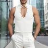 INCERUN Oversized Men Cutout Neck Sleeveless Texture Casual Tank Tops