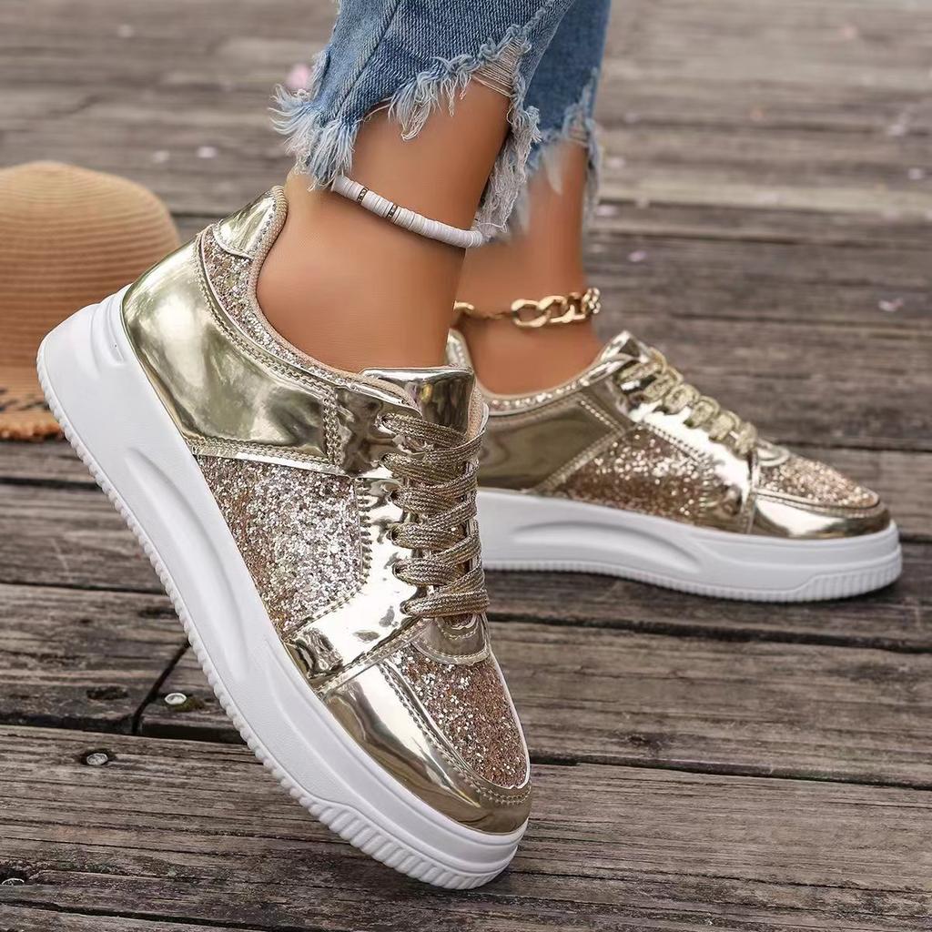 Foreign Trade Trend, Fashion Leisure Sports Footwear New Outdoor Flat Bottom Shoes Large Size Thick Sole Sequined Single Shoes