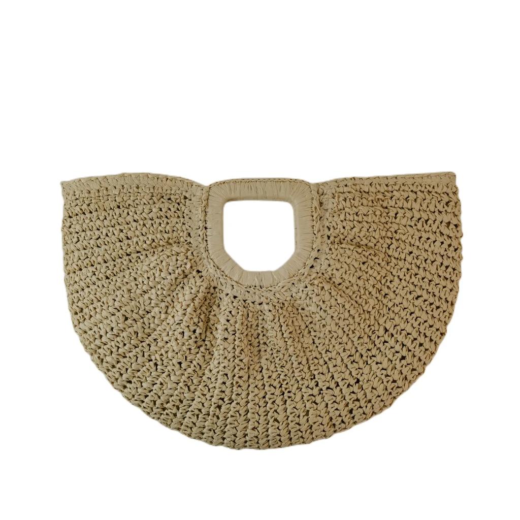 Casual Rattan Wicker Tote Bag Large Capacity Woven Designer Beach Bag Women's Straw Summer Half-moon Beach Handbag Shopper Tote