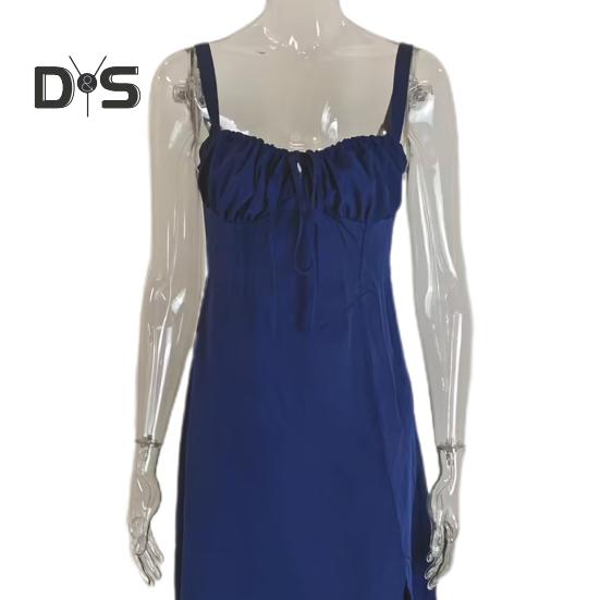 Damesjurk Laag uitgesneden rugloze mouw Bloemenprint Hoge strakke taille Hoge split Zomer Midi-jurk Feestgala Strandjurk