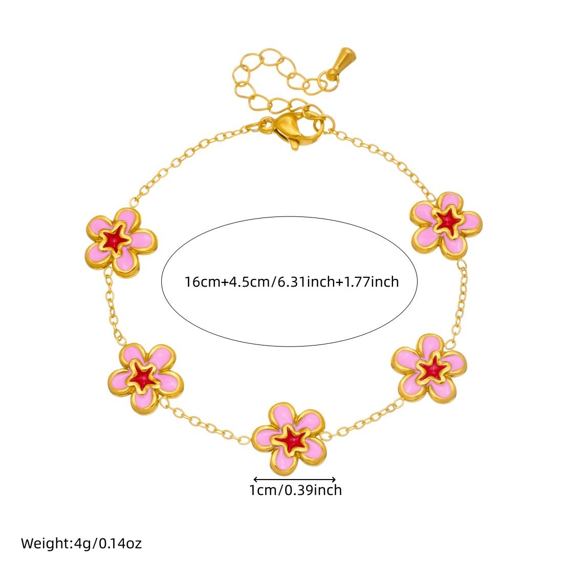 

316L Stainless Steel Pink Oil Drop Peach Blossom Flower Bangle Bracelet For Women Lady Fashion New Luxury Jewelry Gift Party