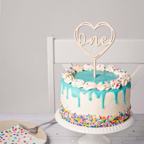 ESJNNK Wooden Cake Topper, 1st Birthday, One Happy Birthday, Heart-Shaped Cake Decoration, Party Decoration, Sweets, Fruits, Bento Box, Celebration, W