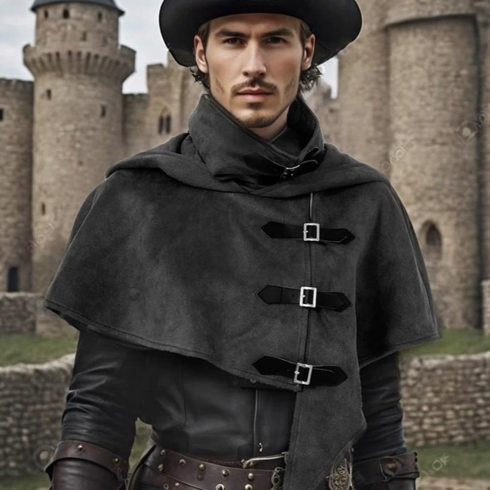 Capucha Estilo Medieval con Capucha y Sombrero Capa Étnica Cosplay Bufanda Performance Escénica