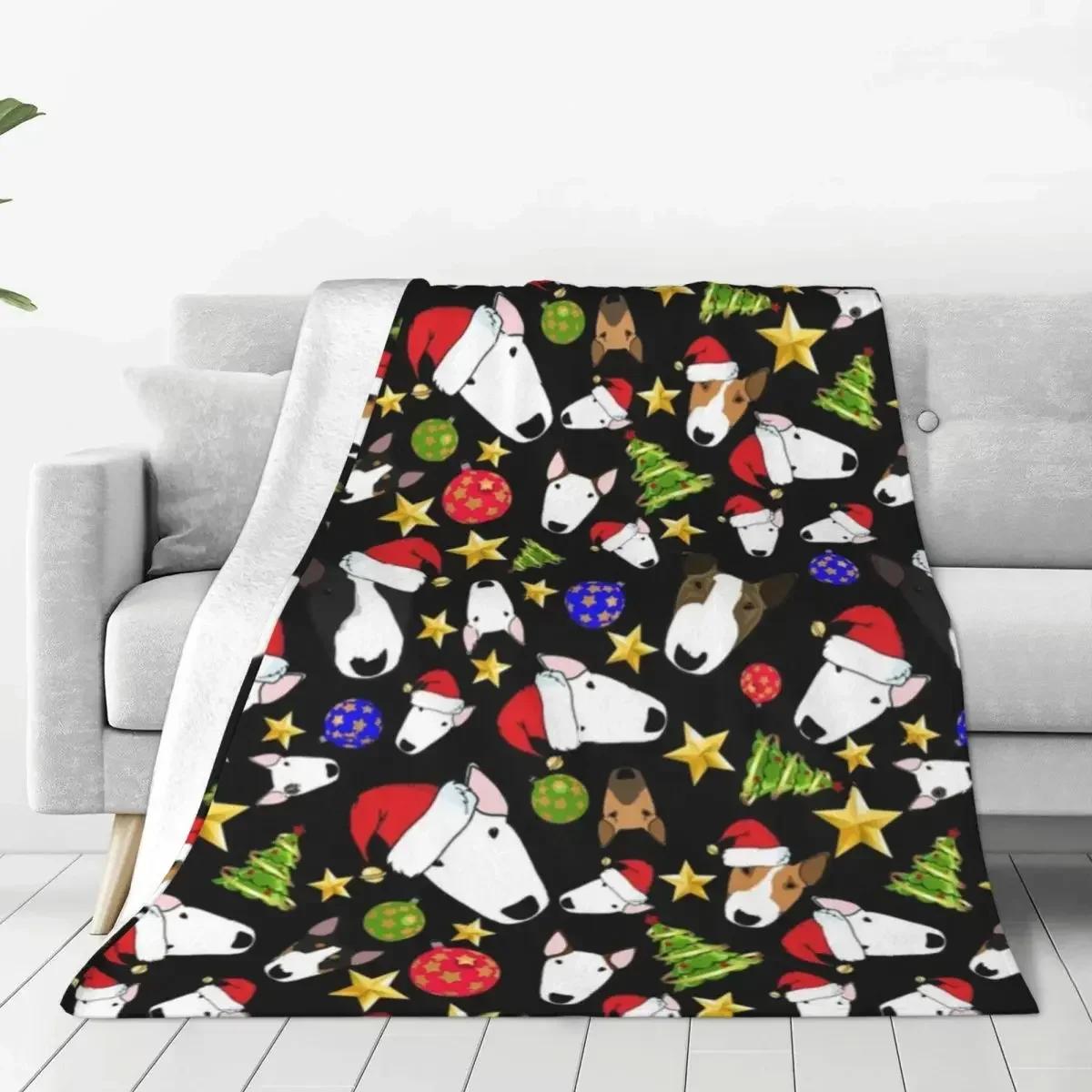 

Funny Christmas Bull Terriers Flannel Throw Blanket Warm Soft Blanket for Holiday Travel Outdoor Use Bedspread Perfect Birthda 130x150cm