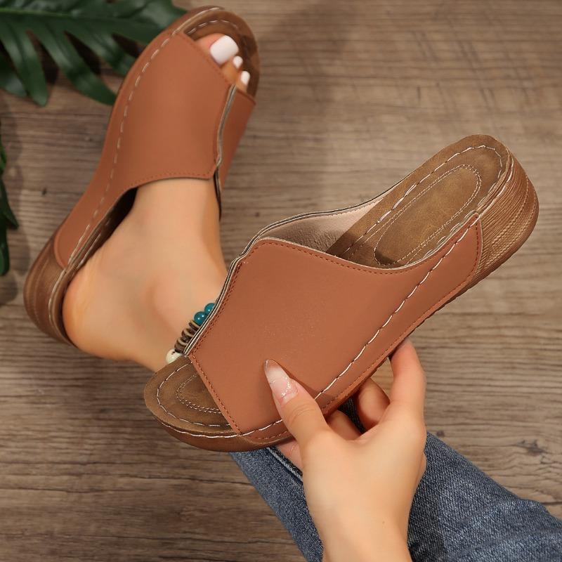 

Summer new slope heel platform slippers fashionable large size beach cool slippers fish mouth cool slippers 43