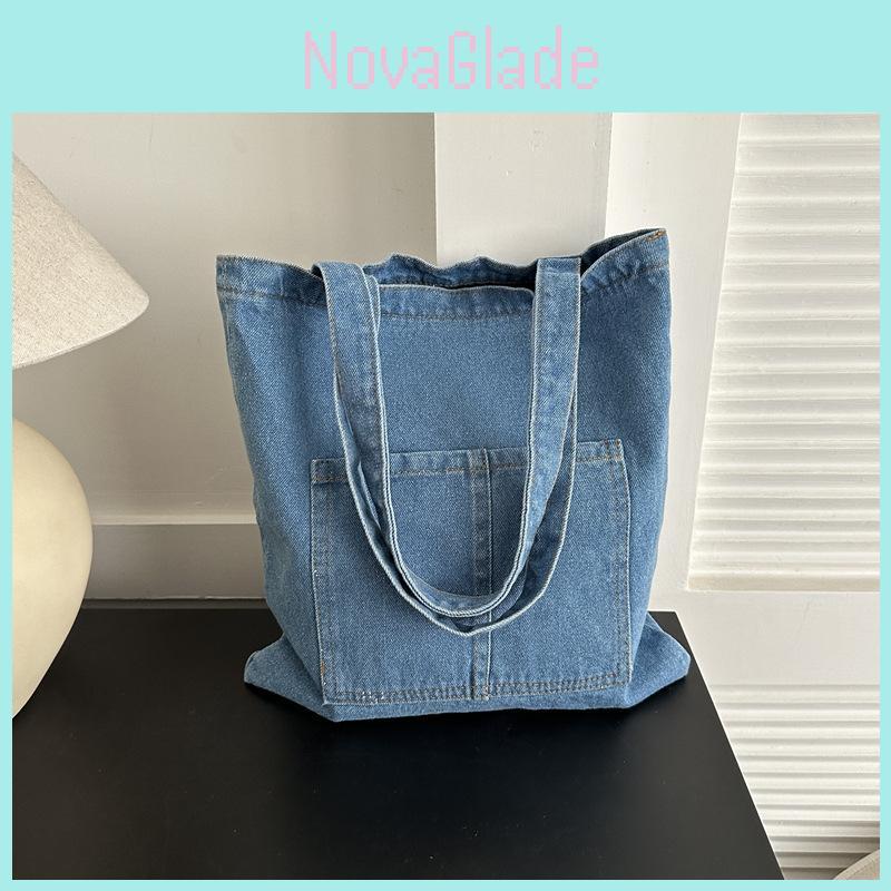 Cowboy Canvas Compact Shoulder Bag With Stitch Detailing For Street Fashion