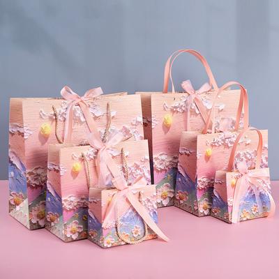 1PC Kraft Paper Bag Favor Bag Paper Gift Bag 3D Shopping Tote Bag Handbag Painting Flower Oil Painting Gift Packaging
