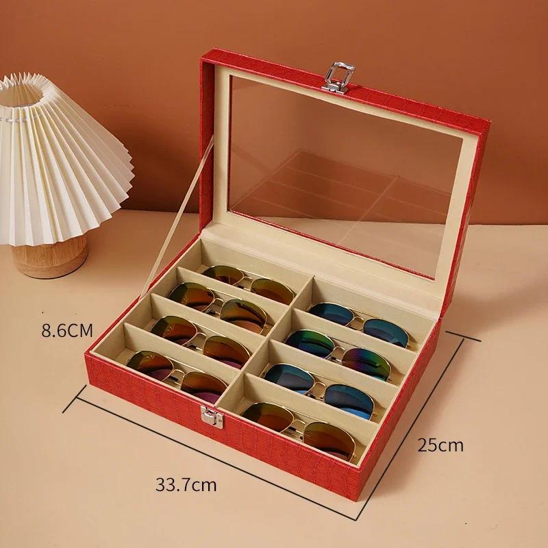 Fashion Leather Sunglasses Storage Box-Multi Grid Large Capacity Case Jewelry Display Collection Box for Sunglasses Organization