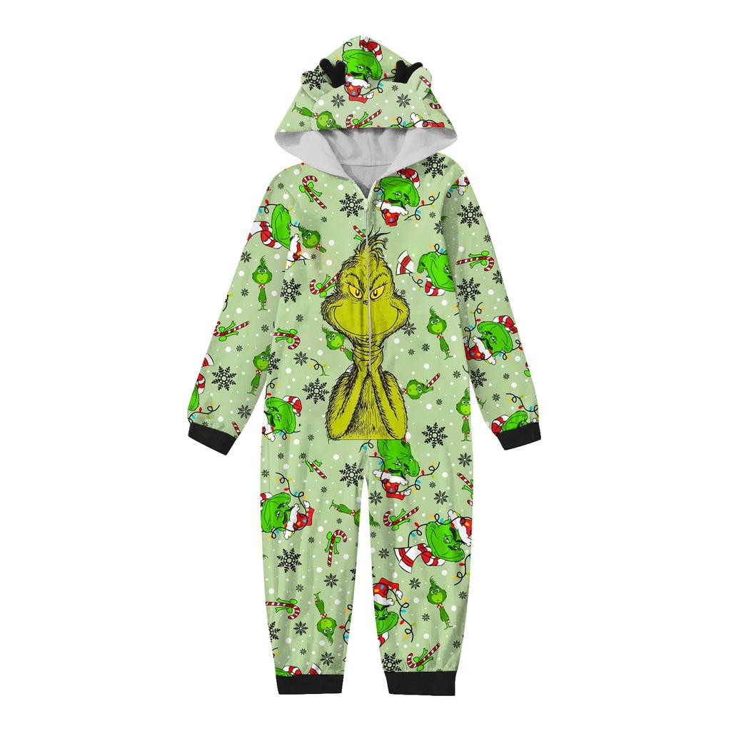 Passendes Familien-Overall-Set mit Weihnachtsdruck, Kapuze und langen Ärmeln sowie Reißverschluss
