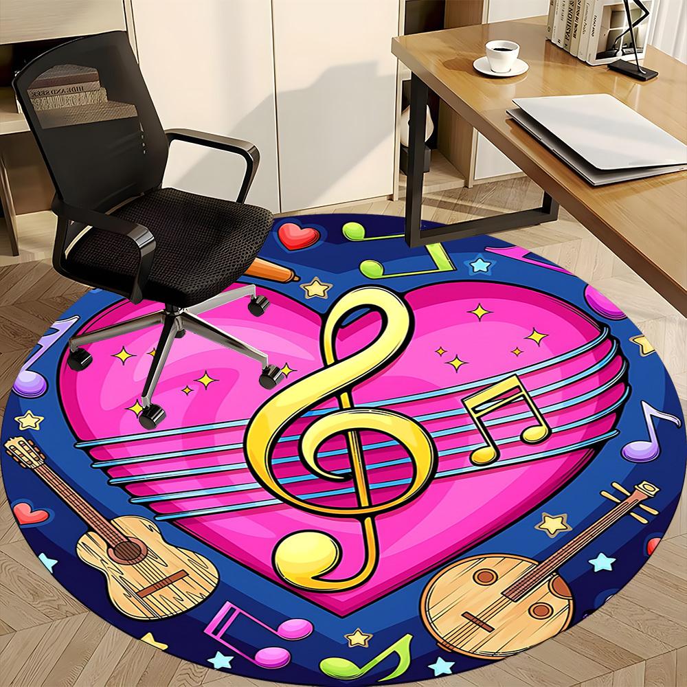 1pc Musical Notes Chair Carpet for Office, Round Polyester Mat, Indoor Decor for Office, Easycare Fabric, Washable Non-slip Area Carpet